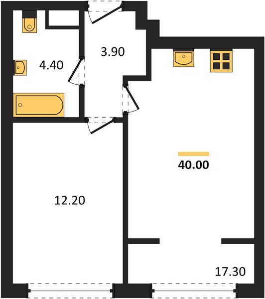 ЖК «Линдовский» · 1-комнатная квартира · 40 м² · 14 этаж