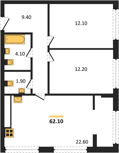 ЖК «Линдовский» · 2-комнатная квартира · 62.1 м² · 19 этаж