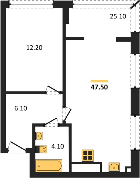 ЖК «Линдовский» · 1-комнатная квартира · 47.5 м² · 9 этаж