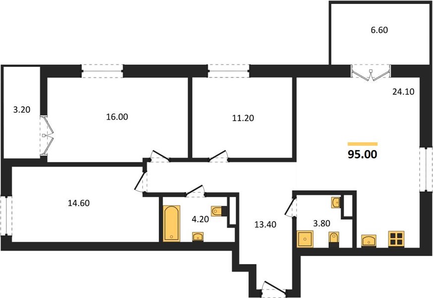 ЖК «Горизонты Нижнего» · 3-комнатная квартира · 95 м² · 13 этаж