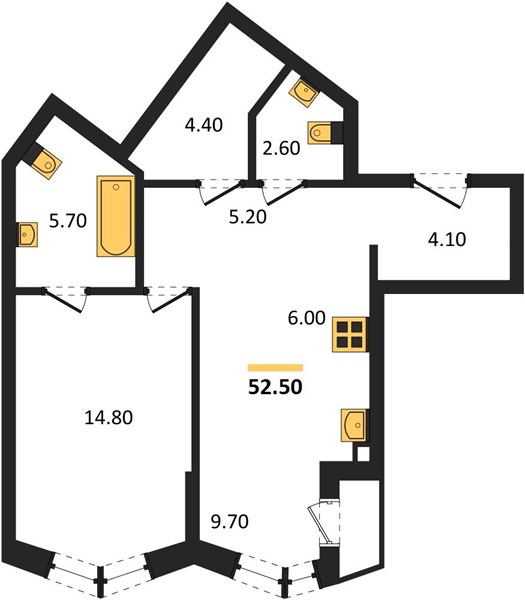 ЖК «Фордевинд» · 2-комнатная квартира · 52.5 м² · 7 этаж