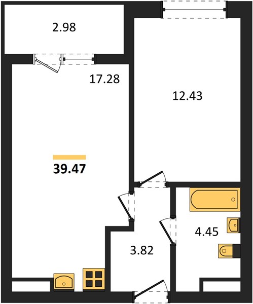 ЖК «Менделеев» · 1-комнатная квартира · 39.47 м² · 11 этаж