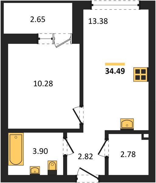 ЖК «Авторика» · 1-комнатная квартира · 34.49 м² · 16 этаж