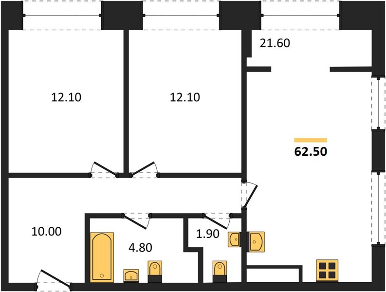 ЖК «Линдовский» · 2-комнатная квартира · 62.5 м² · 8 этаж