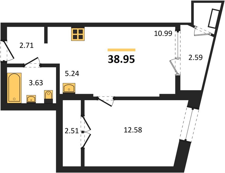 ЖК «Черниговская» · 1-комнатная квартира · 38.95 м² · 23 этаж