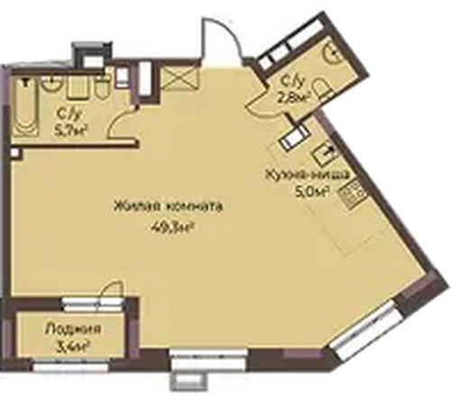 ЖК «Грандъ» · 1-комнатная квартира · 64.4 м² · 8 этаж