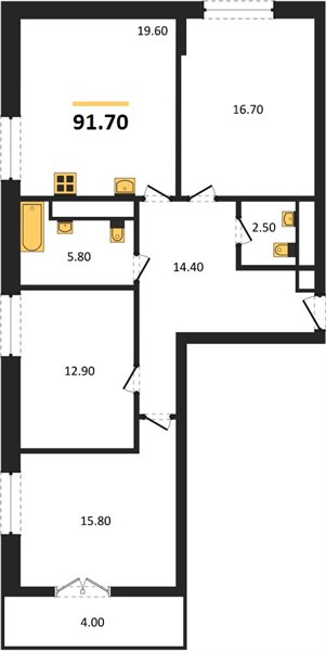 ЖК «Гранд Квартал Бетанкур» · 3-комнатная квартира · 91.7 м² · 11 этаж