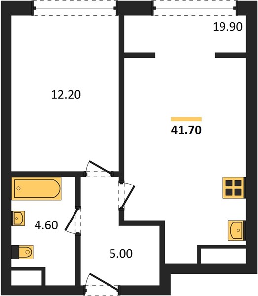 ЖК «Линдовский» · 1-комнатная квартира · 41.7 м² · 10 этаж
