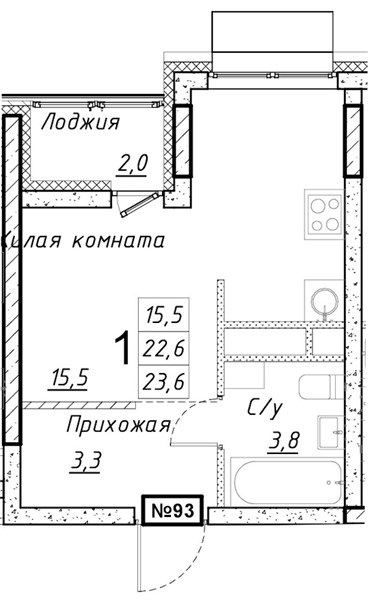 ЖК «Имбирь» · Студия · 23.6 м² · 16 этаж