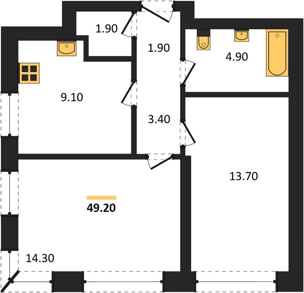 ЖК «Идель. Квартал на Сенной.» · 2-комнатная квартира · 49.2 м² · 19 этаж