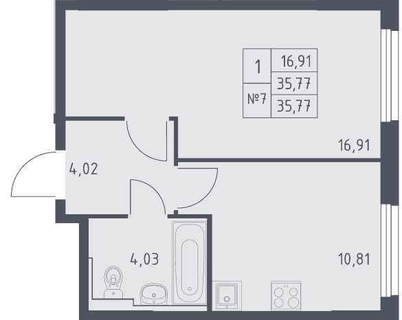 ЖК «Весна в Заречье» · 1-комнатная квартира · 35.8 м² · 17 этаж