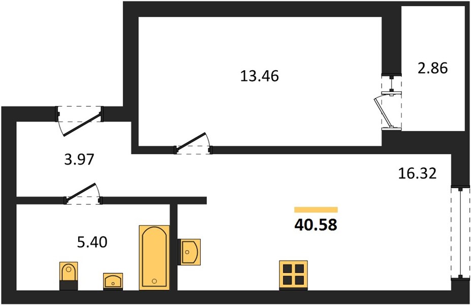 ЖК «Авторика» · 1-комнатная квартира · 40.58 м² · 8 этаж