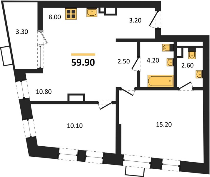 ЖК «N1» · 2-комнатная квартира · 59.9 м² · 6 этаж
