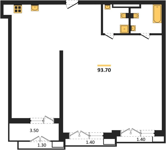 ЖК «Гермес» · 2-комнатная квартира · 93.7 м² · 6 этаж
