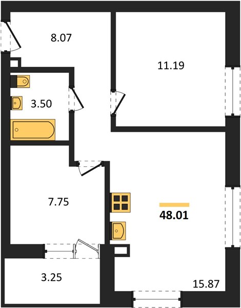 ЖК «Авторика» · 2-комнатная квартира · 48.01 м² · 4 этаж