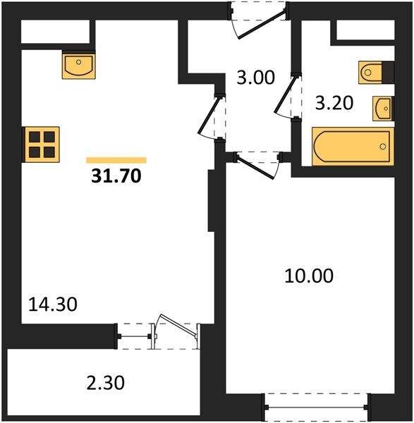 ЖК «Кузнечиха Город» · 1-комнатная квартира · 31.7 м² · 17 этаж