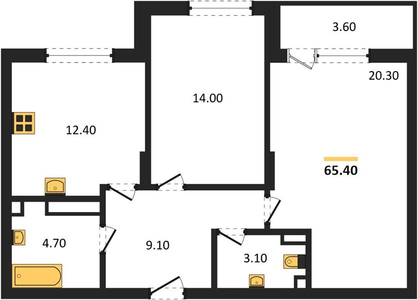 ЖК «Кузнечиха Город» · 2-комнатная квартира · 65.4 м² · 17 этаж