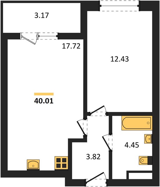 ЖК «Менделеев» · 1-комнатная квартира · 40.01 м² · 15 этаж