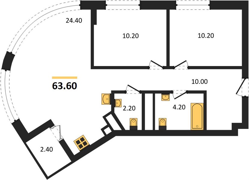 ЖК «Щелоковский» · 2-комнатная квартира · 63.6 м² · 10 этаж