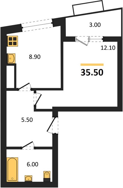 ЖК «Щелоковский» · 1-комнатная квартира · 35.5 м² · 5 этаж
