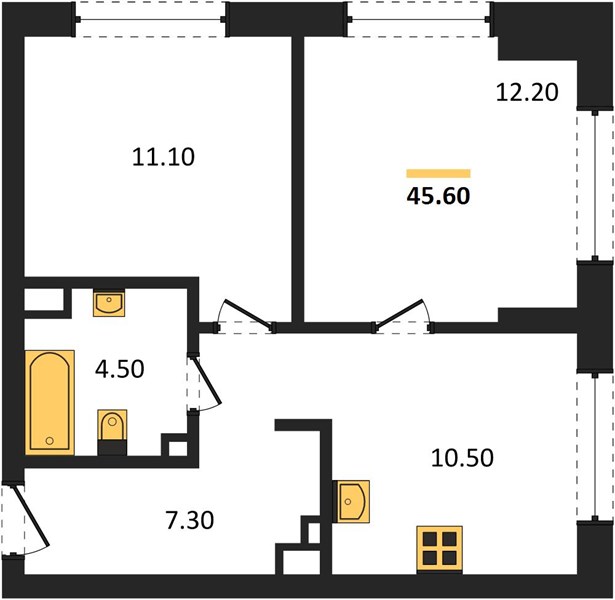 ЖК «Доминант» · 2-комнатная квартира · 45.6 м² · 4 этаж