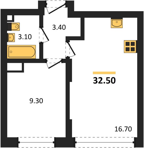 ЖК «Кузнечиха Город» · 1-комнатная квартира · 32.5 м² · 2 этаж