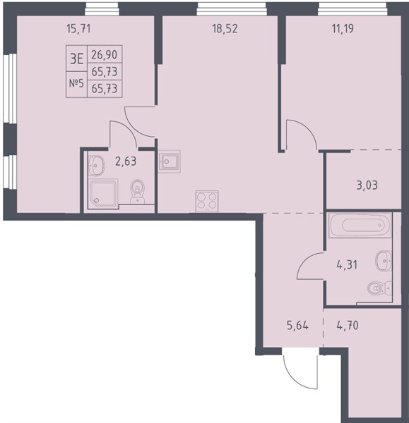 ЖК «Весна в Заречье» · 2-комнатная квартира · 65.7 м² · 10 этаж