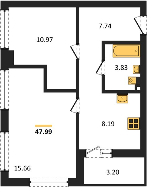 ЖК «Авторика» · 2-комнатная квартира · 47.99 м² · 17 этаж