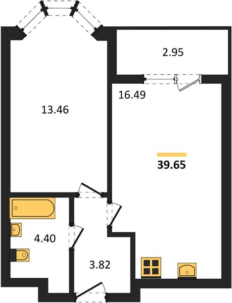 ЖК «Менделеев» · 1-комнатная квартира · 39.65 м² · 13 этаж