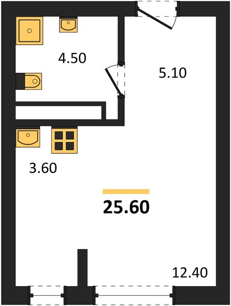 ЖК «Кузнечиха Город» · Студия · 25.6 м² · 4 этаж