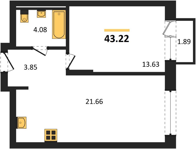 ЖК «Статус на Гребном канале» · 1-комнатная квартира · 43.22 м² · 6 этаж