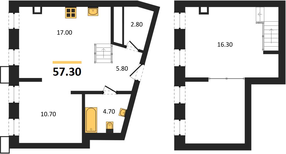 ЖК «N1» · 1-комнатная квартира · 57.3 м² · 25 этаж
