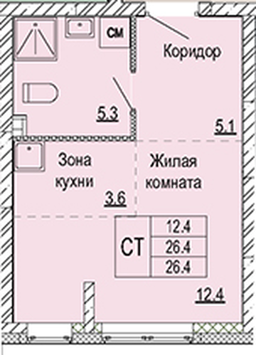 ЖК «Кузнечиха Город» · Студия · 26.4 м² · 2 этаж