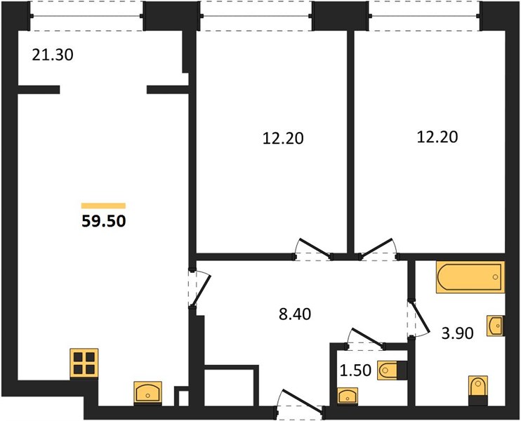 ЖК «Линдовский» · 2-комнатная квартира · 59.5 м² · 7 этаж