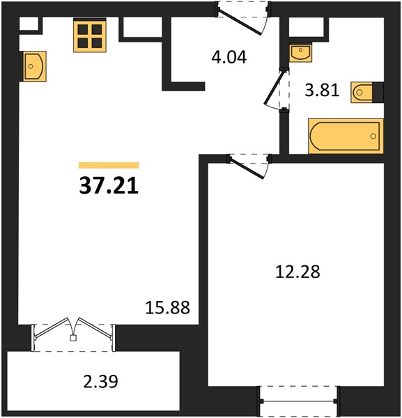 ЖК «Мед» · 1-комнатная квартира · 37.21 м² · 12 этаж