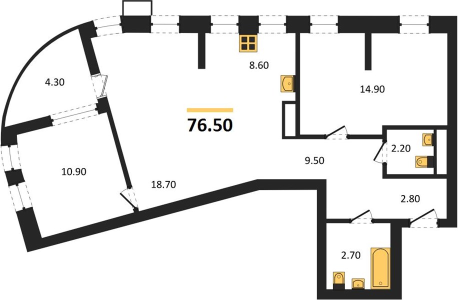 ЖК «N1» · 2-комнатная квартира · 76.5 м² · 21 этаж