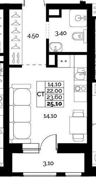 ЖК «Искра» · Студия · 23.6 м² · 3 этаж