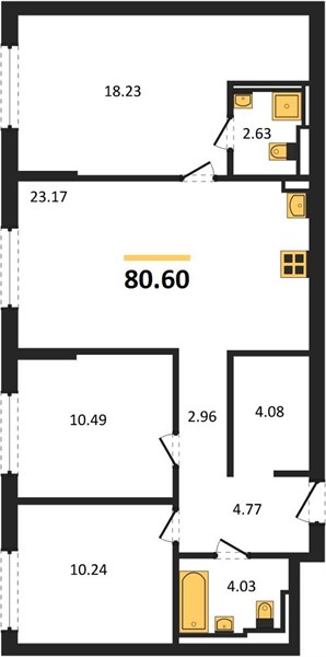 ЖК «Весна в Заречье» · 3-комнатная квартира · 80.6 м² · 18 этаж