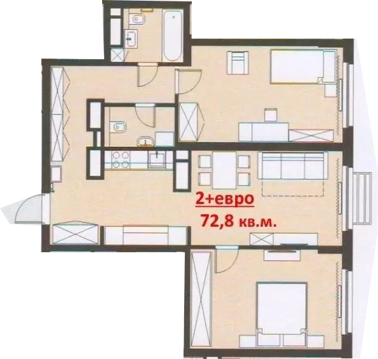 ЖК «Кипарис» · 2-комнатная квартира · 72.2 м² · 19 этаж