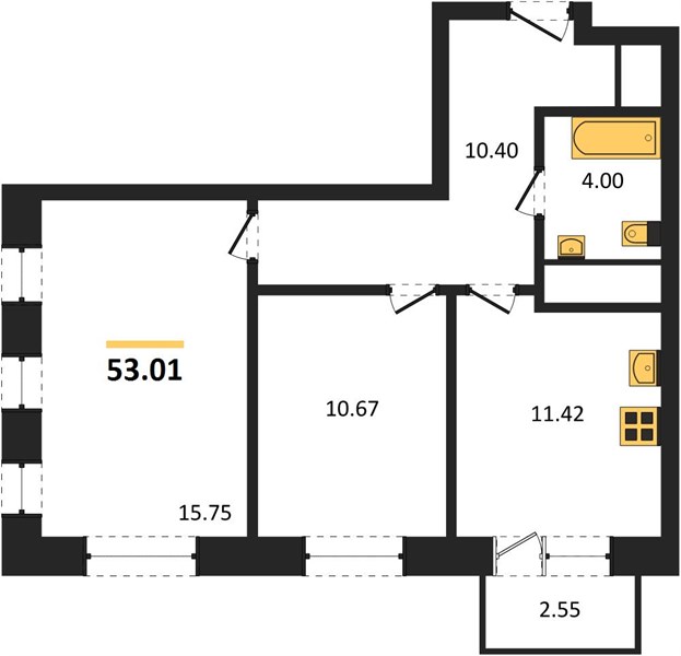 ЖК «Анкор» · 2-комнатная квартира · 53.01 м² · 11 этаж