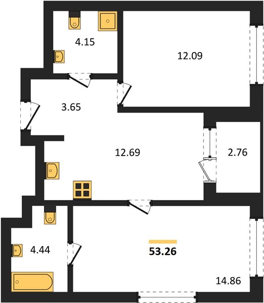 ЖК «Левобережный» · 2-комнатная квартира · 53.26 м² · 21 этаж
