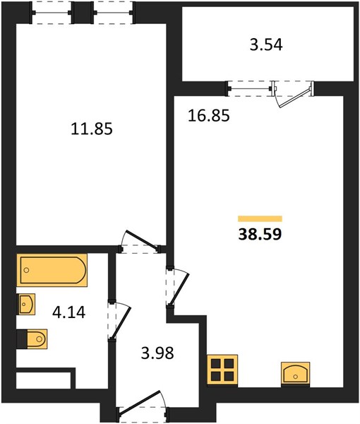 ЖК «Менделеев» · 1-комнатная квартира · 38.59 м² · 14 этаж
