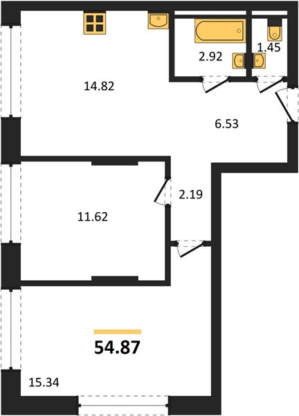 ЖК «Статус на Гребном канале» · 2-комнатная квартира · 54.87 м² · 4 этаж