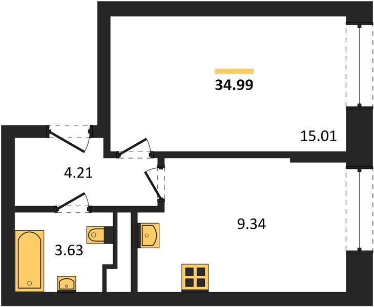 ЖК «Новая-Львовская» · 1-комнатная квартира · 34.99 м² · 14 этаж