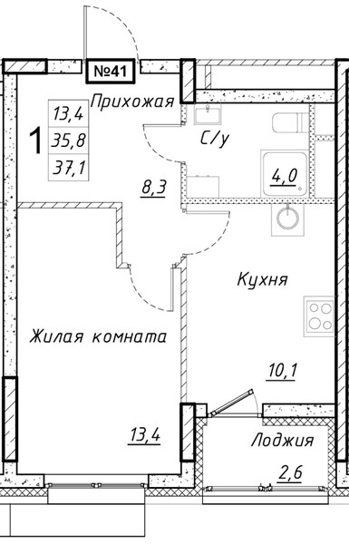 ЖК «Имбирь» · 1-комнатная квартира · 37.1 м² · 6 этаж