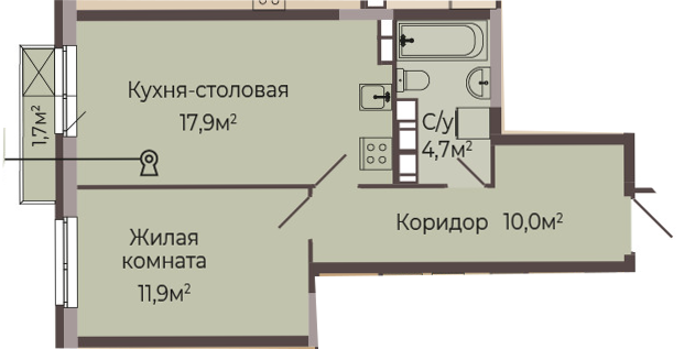 ЖК «Трио» · 1-комнатная квартира · 45 м² · 8 этаж