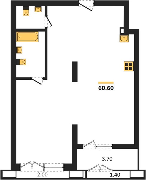 ЖК «Гермес» · 1-комнатная квартира · 60.6 м² · 6 этаж