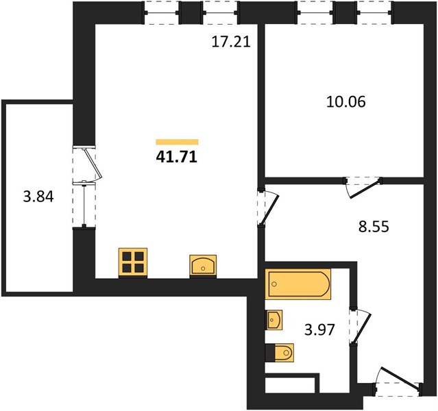 ЖК «Менделеев» · 1-комнатная квартира · 41.71 м² · 14 этаж