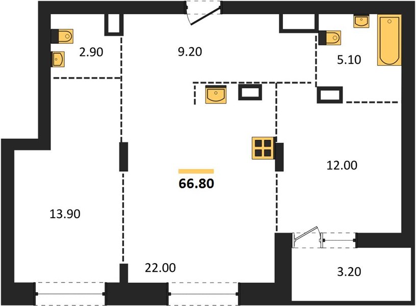 ЖК «Грандъ» · 2-комнатная квартира · 66.8 м² · 5 этаж