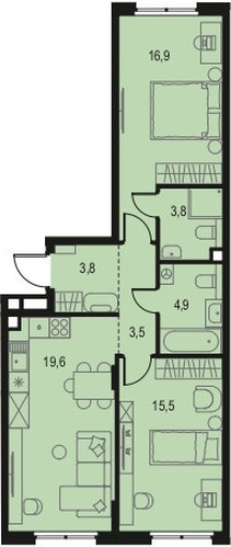 ЖК «Левел Волга» · 2-комнатная квартира · 68 м² · 2 этаж